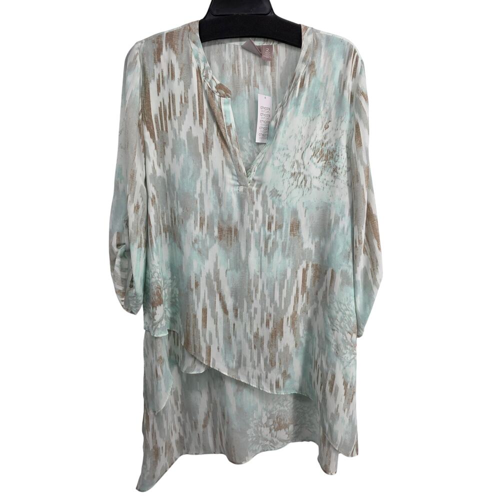 Chico's NEW Donna Woven Dreams 3/4 Sleeve Timid Blue Blouse Size 2 US 12